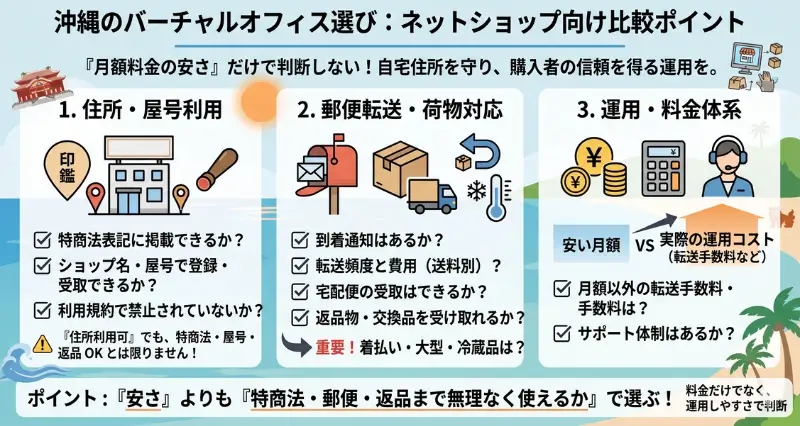 沖縄のバーチャルオフィスをネットショップ向けに選ぶ比較ポイント
