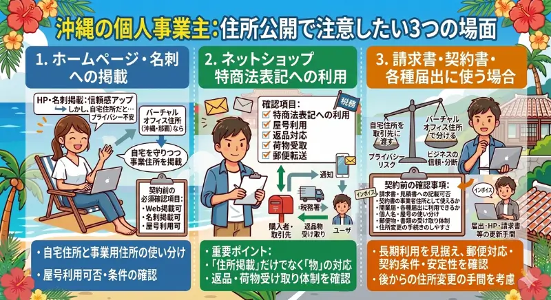 沖縄の個人事業主が注意したい住所公開の場面