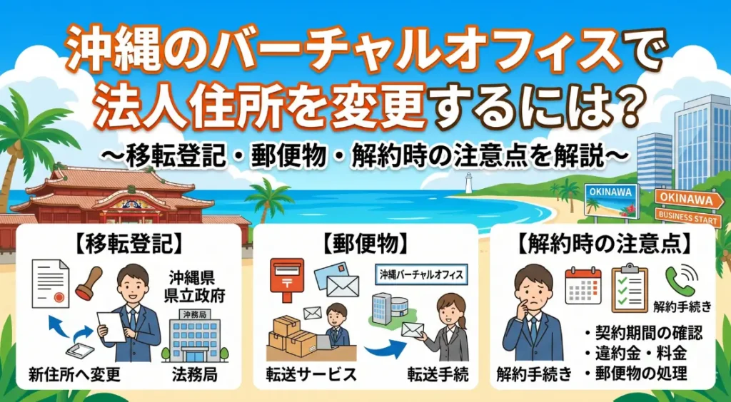 沖縄のバーチャルオフィスで法人住所を変更するには？移転登記・郵便物・解約時の注意点を解説